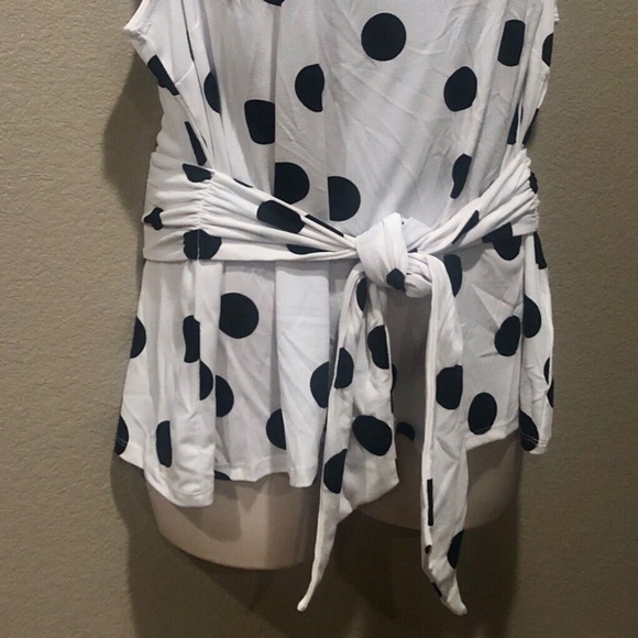 INC Women's White/Black Polka Dot Tie Front Sleeveless Dressy Tank Top Plus 0X - Picture 6 of 11